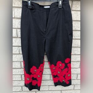 Vintage Poppy Floral Jones New York Sport Black Stretch Pants Summer Size 10